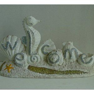 Coastal Farmhouse Seahorse Seashells WELCOME sign